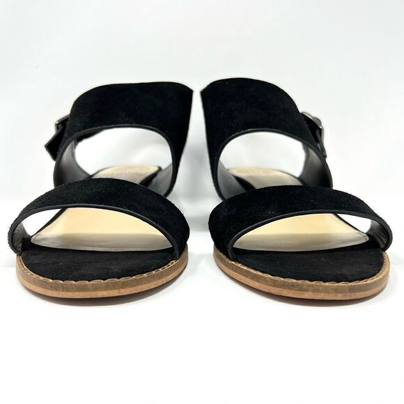 Vince Camuto Richelle Black Cow Split Suede Demi Wedge Sandal Size 10 - Picture 3 of 11